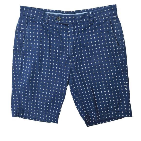 Brooks Brothers Men's Navy Blue Printed Flat Front Casual Bermuda Shorts Size 32 - Picture 1 of 3
